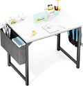 Sweetcrispy Computer Small Office Desk 32 Inch Kids Student Study Writing Work with Storage Bag &amp Headphone Hooks Modern Simple Home Bedroom Table - White