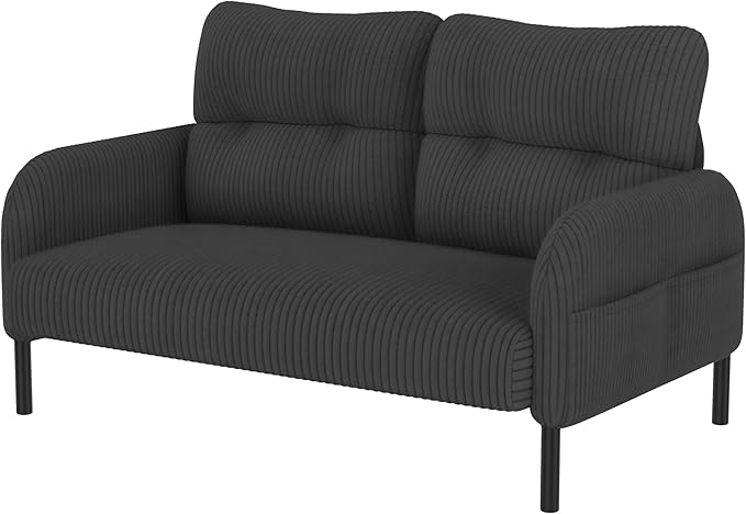 47'' Small Loveseat Sofa Comfy Corduroy Love Seat Couch for Small Spaces 2 Seater Sofa Office Couch with Solid Wood Legs for Living Room Bedroom Apartment (Gray)