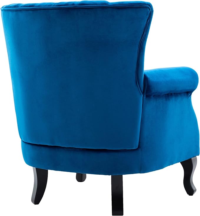 Accent Chairs Set of 2 with Arm Comfy Living Room Chair Mid-Century Modern Wingback Side Chair Velvet Single Sofa Couch for Bedroom Guest Room Blue