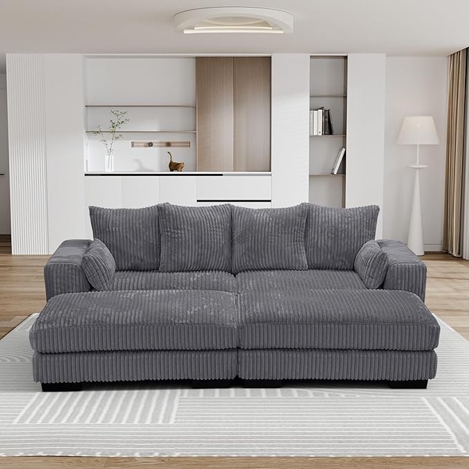 Legend Vansen Modular Sectional Couch Upholstered Corduroy Sofa with Deep Seat and Widened ArmrestsComfy Sectional Couches for Living RoomBedroom (Grey 4 Seat Sofa)