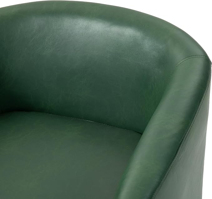 Swivel Barrel Chair Modern Round PU Leather Accent Armchair for Living Room Bedroom Oversized Comfy Club Reading Chairs for Adults (Leather Green Set of 1)