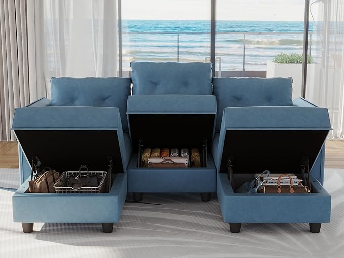 LLappuil Modular Sectional Sofa Convertible U Shaped Couch with Storage Faux Leather Fabric Waterproof Sectional Couch for Living Room 86.2 Width 5 Seat Modular Sofa Navy Blue