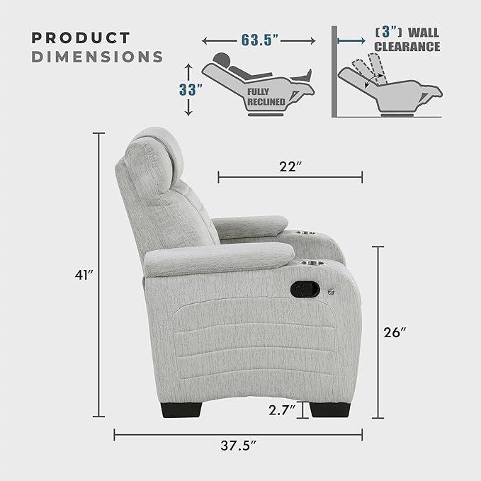 Lexicon Wall Hugger Manual Double Reclining Loveseat with Console Microfiber Home Theater Seating with Cup Holders/Hidden Arm Storage/Wireless Speakers/LED Base Lighting for Living Room Light Gray