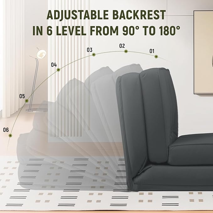 LUCKLIFE Folding Sofa Bed Convertible Floor Sofa with Pillows Fabric Floor Couch &amp Memory Foam Foldable Mattress with Washable Cover for Living Room Guest Room Dorm (Black)