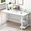 EXCEFUR White Computer Desk Modern Home Office Desk with Storage Shelf Wood and Metal Writing Study Table for Living Room Bedroom 53 Inch