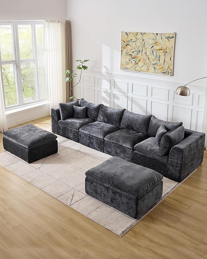 TYBOATLE Single Middle Seat Boneless Couch for Living Room Comfy Boneless Modular Couch w/Memory Foam Grey