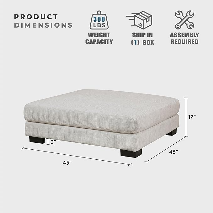 Lexicon 45 Modern Ottoman Textured Microfiber Square Ottoman Living Room Foot Rest Module for Sectional Sofa Foot Stool for Living Room/Bedroom Assembled Beige