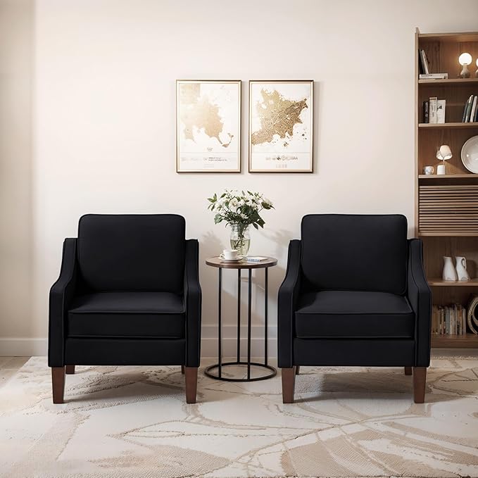 Upholstered Velvet Modern Accent Chair Comfy Armchair Couch for BedroomIndoor Sofa Chair for Living RoomReading Chair for OfficeApartmentStudioBlack
