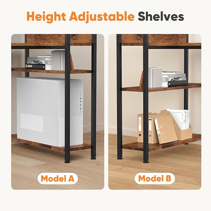 DUMOS L Shaped Desk Corner Computer Table 47 Inch L-Shaped Gaming Desks with Storage Shelf Reversible Wood Tables with Side Bag Adjustable Feet for 2 Monitors Small Space Home Office Bedroom Brown
