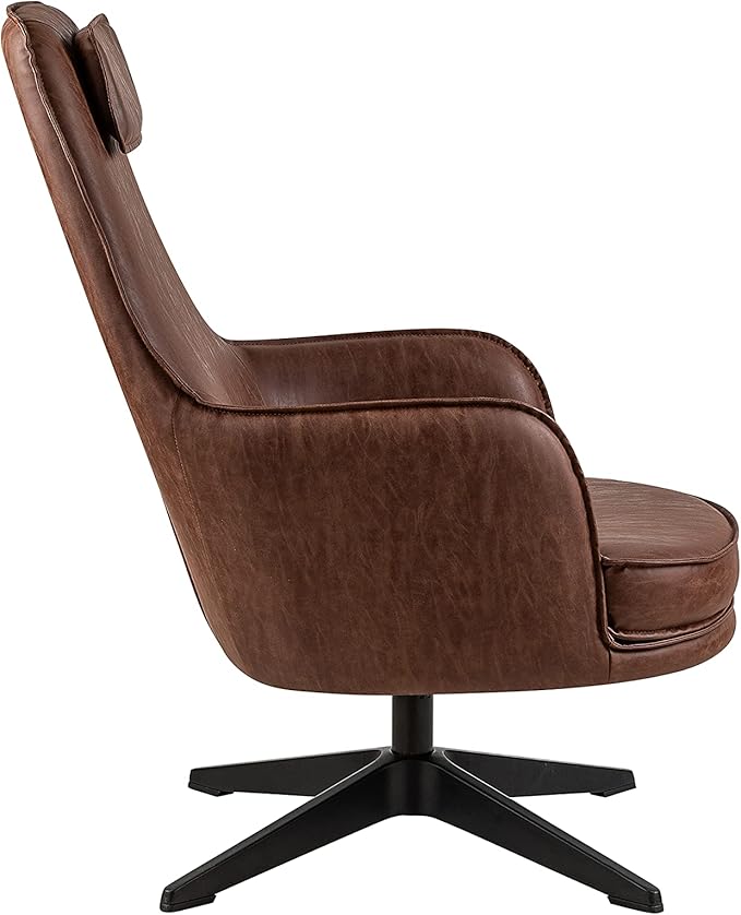 Furniture of America Altha Modern Swivel Base Faux Leather Accent Chair for Living Room Bedroom Home Office Brown