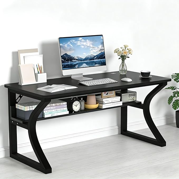 Computer Desk 47'' Computer Desk Home Office Desks w/Storage Shelves &amp U Shaped Metal Frame Study Writing Desk w/Cable Management Deeper &amp Thicker Desktop Table for Home Office