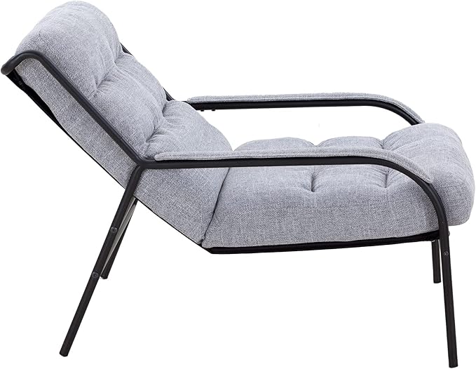 Lounge Recliner Chair Leisure Chair Studio Chairs Iron Arm Club Chair with Metal Legs Moveable Cushion for Living RoomGrey