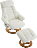 Chenille Massage Recliner Chair with Ottoman Heated Swivel Lounge Chair with Footstool 5-Point Vibration Massage 140° Adjustable Backrest for Living Room Bedroom Office (White)