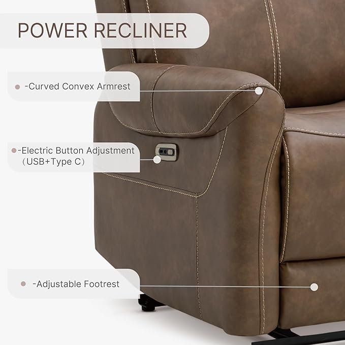 Wall Hugger Recliner Chair for Adults Faux Leather RV Recliner with USB Charging Ports Electric Power Reclining Sofa for Living Room Home Theater Seating Bedroom