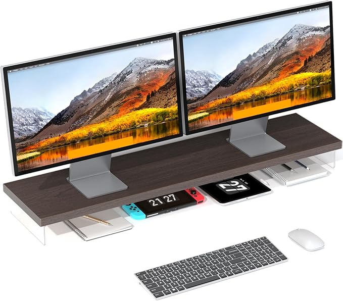 Dual Monitor Stand Riser 40 Large Computer Monitor Stands for 2 Monitors Wooden Desktop Organizer Shelf for Office Desk Computer Laptop TV Monitor Printer