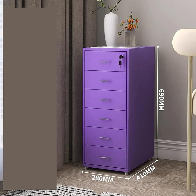 File Cabinet Six Drawer Cabinet Office with Lock Storage Cabinet Iron Data File Storage Cabinet (Color : Purple)