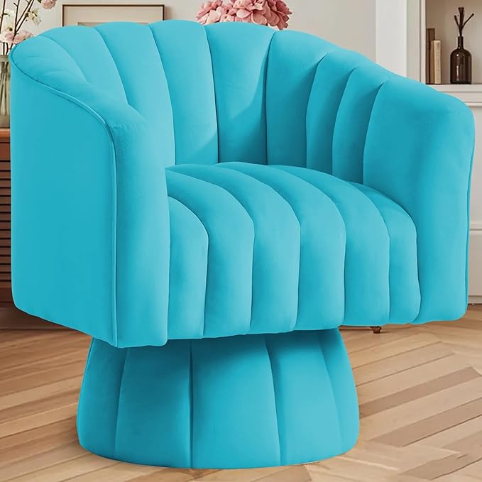 YSICK Swivel Accent Chair 360°Swivel Barrel Chair Modern Ottoman with Velvet Fabric Mid-Century Ottoman with Wide Upholstered Round Armchair for Living Room Lounge BedroomTeal
