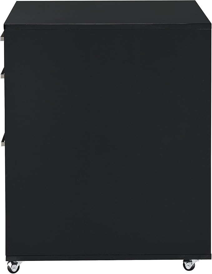 Black Mobile File Cabinet with 3 Drawers 4 Wheels Rectangular Portable Filing Cabinet Traditional for Office Study Room