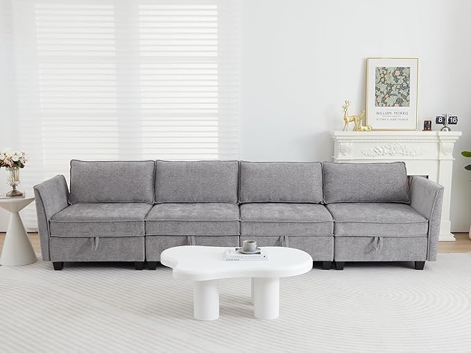 Modular Sectional Sofa Convertible Couch with Storage 4 Seater Sofa Modular with Reversible Chaise for Living Room Office (Grey)