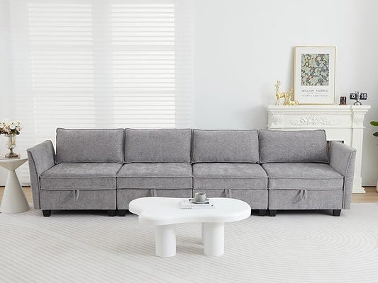 Modular Sectional Sofa Convertible Couch with Storage 4 Seater Sofa Modular with Reversible Chaise for Living Room Office (Grey)