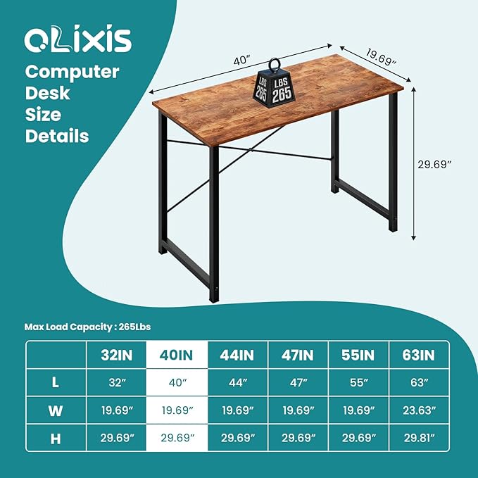 OLIXIS 40 Inch Computer Home Office Desk for Small Spaces Writing Work Study Student Bedroom Table with Metal Frame Modern Rust