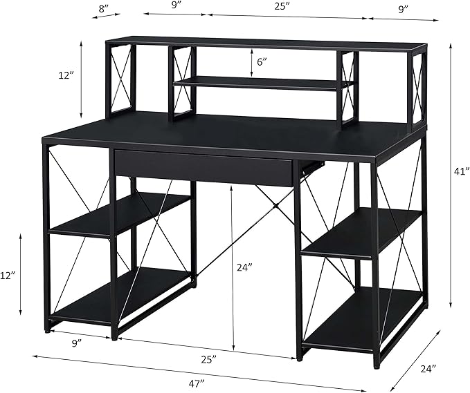 Modern All Purpose Black Finish Writing Work Study Desk Computer Desk for Home Office Living Room