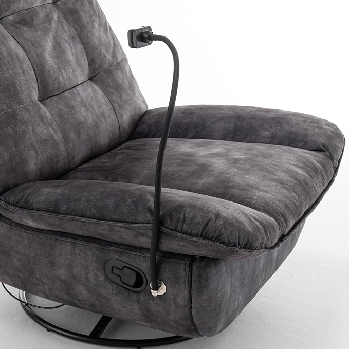 Swivel Rocker Recliner Chair for Adult Oversized Armless Recliner with Phone Holder Comfy Swivel Glider Recliner Velvet Reading Chair for Living Room (Black)