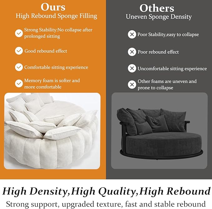 81'' Cloud Couches for Living Room Comfy Circle Round Couch Bed with 14 Pillows Upholstered Boneless Couch Oversized Chaise Lounge Chair Indoor Extra Wide Round Daybed Floor Sofa (White)