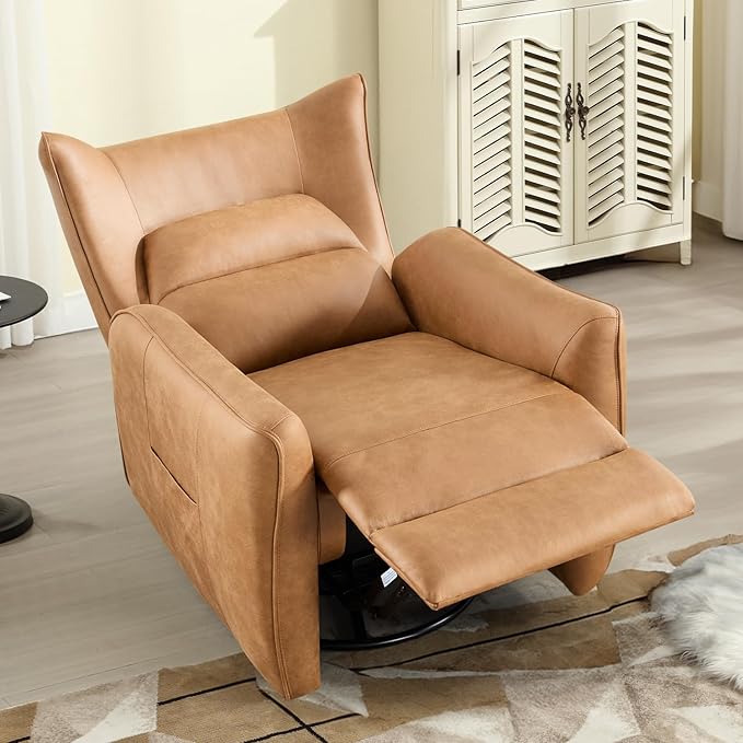 INZOY Power Swivel Rocker Recliner Glider Oversize Electric Swivel Rocker Recliners with Highly Enveloping Backrest Nursery Rocking Recliner Chair Fabric Reclining Sofa for Living Room Brown