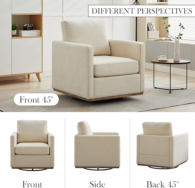 Aoiy &amp Wifon 30.7 W Swivel Accent Chair Set of 2 Mid Century Modern Swivel Chair for Living Room Comfy Small Accent Chair Wavy Chenille Beige