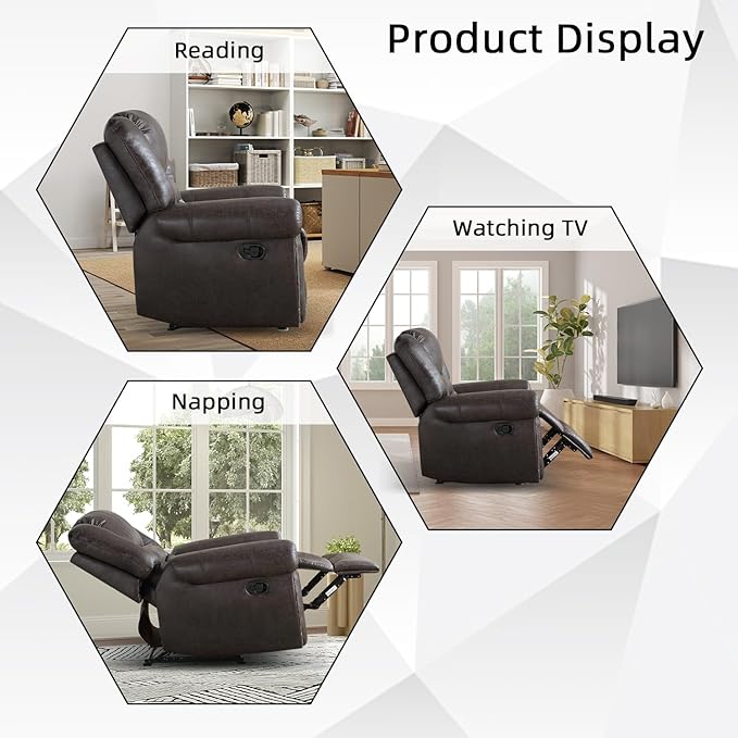INZOY Leather Recliner Chair Heavy Duty Manual Reclining Sofa Single Lounge Sofa for Living Room Home Theater Seating Dark Grey