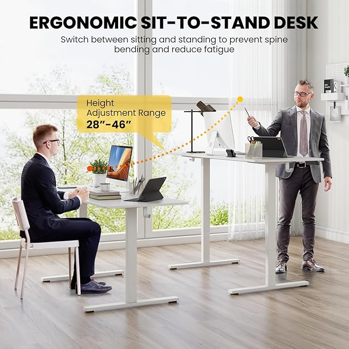 Tangkula 63 Inch Height Adjustable Electric Standing Desk Extra Large Sit Stand Desk with 3 Memory Height Settings Anti-Collision System 2 Hanging Hooks &amp Wire Holes Rising Desk for Home Offic