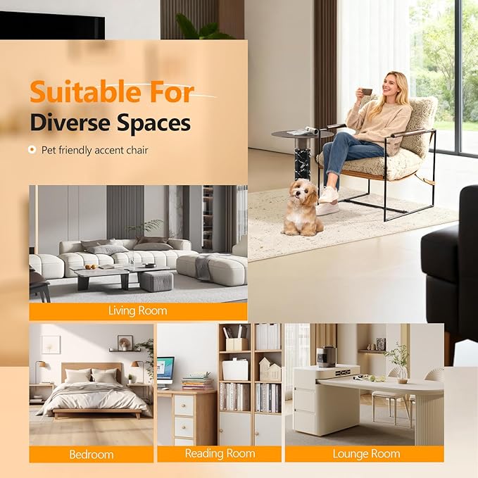 VINGLI 28 Wide Plush Upholstery Sling Modern Accent Chairs Set of 2 Cute Reading Armchair with Removable Seat Cushion &amp Tan Microfiber Seat Base Lazy Chair for Bedroom &amp Lounge Beige