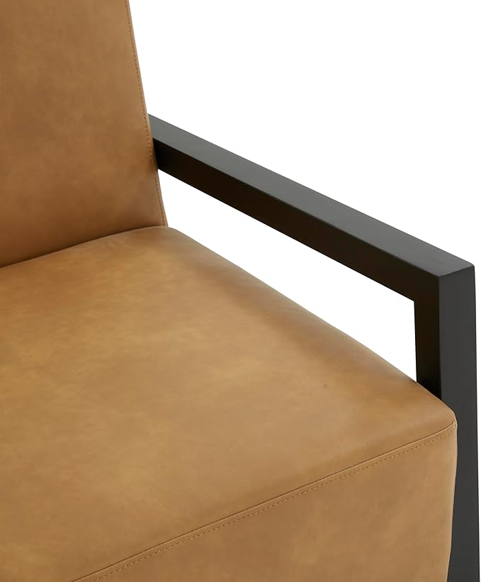 SAFAVIEH Couture Collection Roselle Mid-Century Modern Brown Vegan Leather/Black Solid Wood Accent Chair for Living Room Home Office Study Bedroom