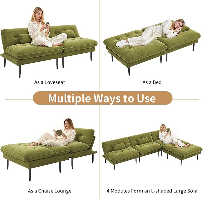 Single Supplementary Unit of The Convertible Module can be Matched with 70 inch Convertible Futon Sofa Bed Used for DIY a Larger Sofa. Olive Green