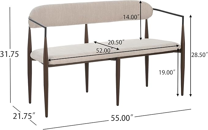 55 Metal Loveseat SetteeModern Upholstered Sofa with Iron FrameUpholstered Plush SeatingBrown Trim &amp Open Backrest Compact Design for Small SpacesLiving RoomBedroomApartmentsLoftsBeige