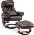 MCombo Swivel Recliner with Ottoman Faux Leather TV Chair with Vibration Massage Ideal for RV Small Space Living Room &amp Bedroom 4999 (Faux Leather Dark Brown)