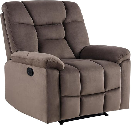 EBELLO Manual Recliner Chair for Adults with Soft Padded Headrest and Backrest Overstuffed Single Recliner Sofa Chair for Living Room Dark Brown