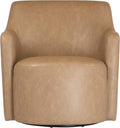 Homepop Home Décor Upholstered 360° Barrel Back Swivel Chair | Accent Chairs for Living Room &amp Bedroom | Decorative Home Furniture Sand Faux Leather