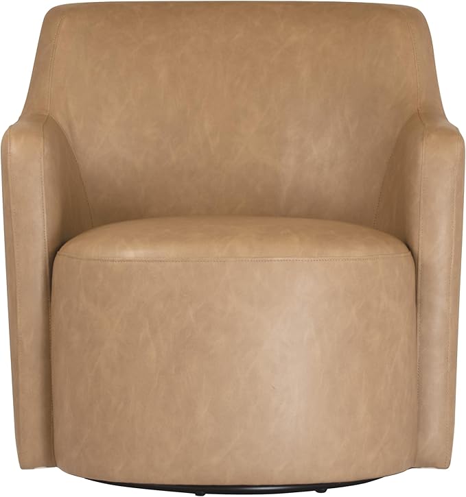 Homepop Home Décor Upholstered 360° Barrel Back Swivel Chair | Accent Chairs for Living Room &amp Bedroom | Decorative Home Furniture Sand Faux Leather