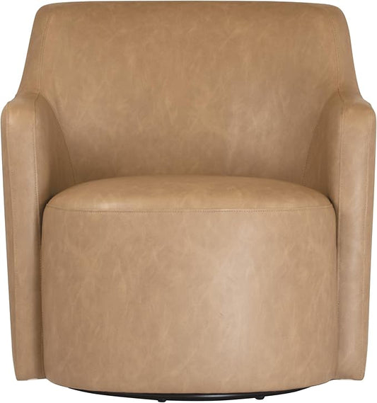 Homepop Home Décor Upholstered 360° Barrel Back Swivel Chair | Accent Chairs for Living Room &amp Bedroom | Decorative Home Furniture Sand Faux Leather
