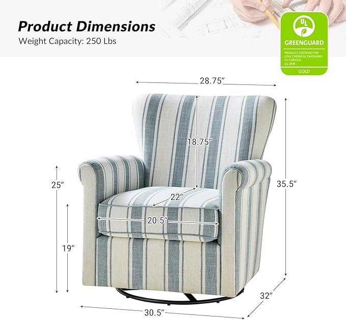 HULALA HOME Floral Fabric Swivel Rocking Chairs Set of 2 Swivel Rockers with Removable Backrest &amp Shakeable and Turntable Base Modern Single Sofa Chairs for Living Room Nursery Blue