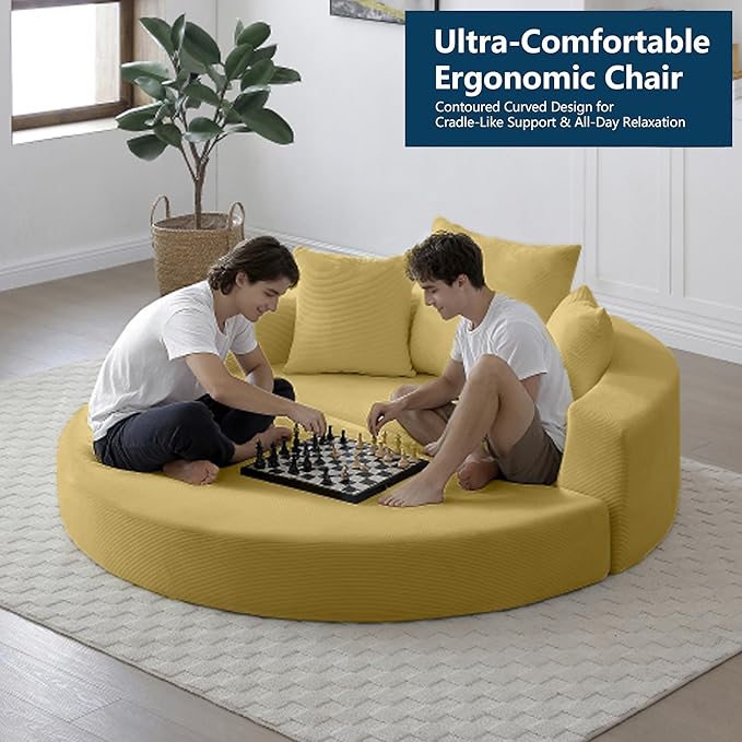67 Round Convertible Folding Sofa Bed Boneless Couch Loveseat Floor Sleeper Chaise Lounge for Living Room Apartment Dorm Small Spaces Yellow
