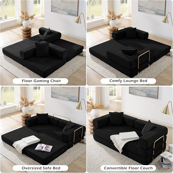 4-in-1 Folding Convertible Floor Sofa Bed 78 Oversized Compression Sofa No Assembly Required King Futon Lazy Couch Corduroy Loveseat Sleeper with Pull Out Bed Modular Futon Couch