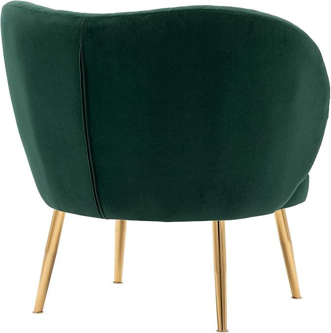 DUHOME Velvet Accent Chair with Barrel Backrest Upholstered Armchair Single Sofa for Living Room Bedroom Dining Room Dark Green