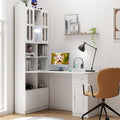 White Corner Desk with Bookshelf 2-in-1 L Shaped Desk with Hutch &amp Drawers Home Office Desk with Shelves &amp Storage Wooden Structure Easy Assembly (White)