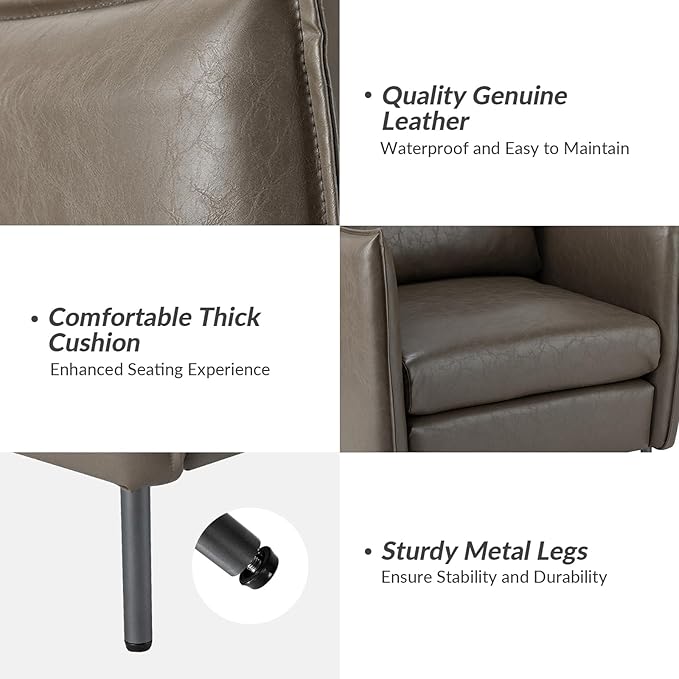 HULALA HOME Leather Armchair Set of 2 Modern Faux Leather Accent Armchair Upholstered Living Room Chairs with Moveable Cushion for Living Room Office Reading Customer Reception Grey