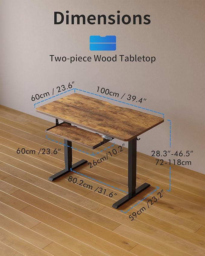 FEZIBO Standing Desk with Keyboard Tray 40 x 24 Inch Adjustable Height Sit Stand Desk with Memory Presets for Home Office Ergonomic Computer Workstation Rustic Brown