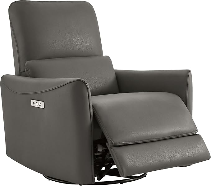 CHITA Power Recliner Chair Swivel Glider FSC Certified Upholstered Faux Leather Living Room Nursery Reclining Sofa Chair with Lumbar Support Charcoal
