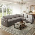 115.2 L Shaped Couch Bed Sectional Couches for Living Room Teddy Fabric Sleeper Sofa Bed with Pull Out Couch Convertible Sectional Couch with Charging Station &amp Side Pocket Light Grey